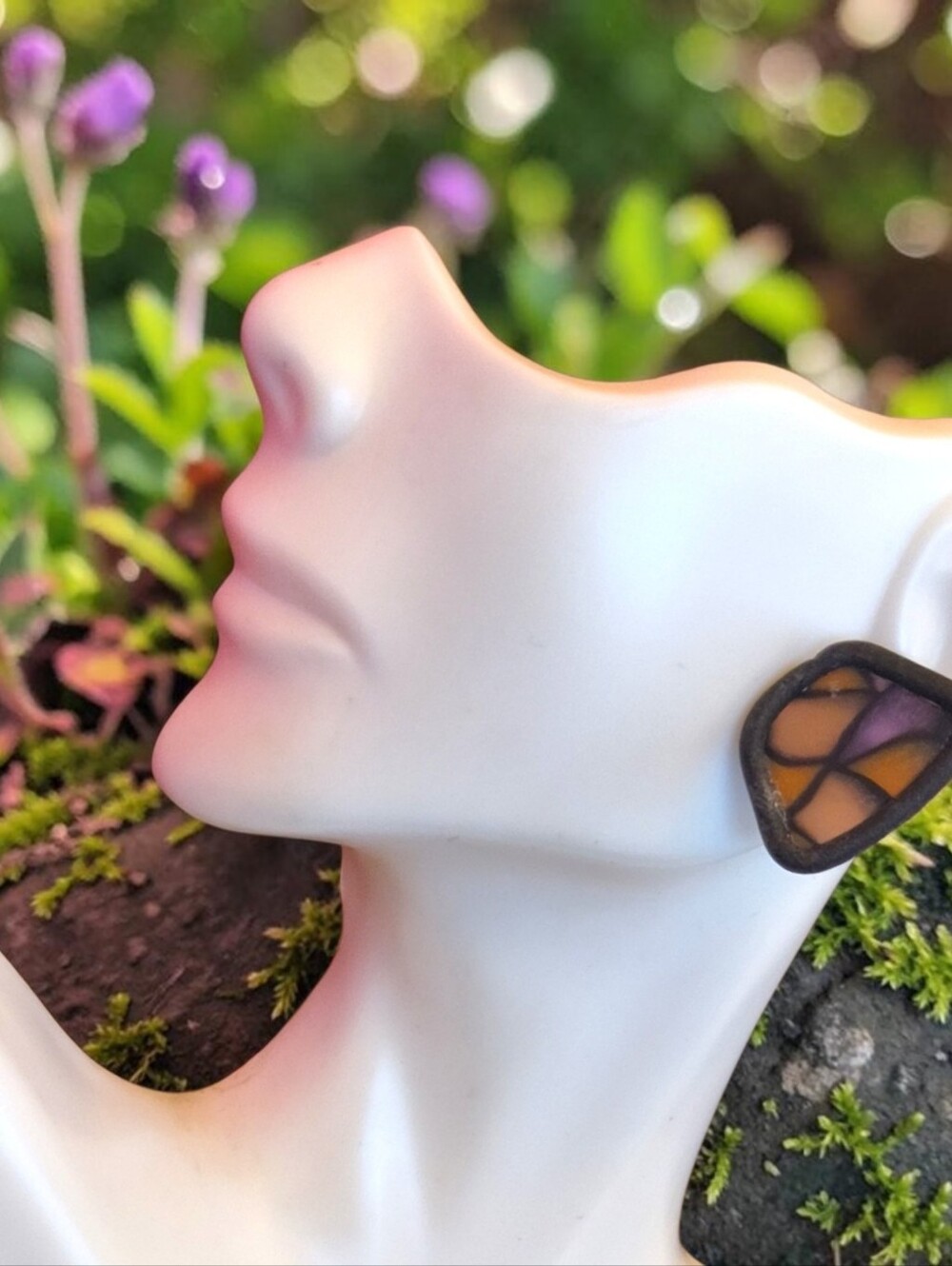 Amber & Purple Stained-Glass Style Women's Earrings